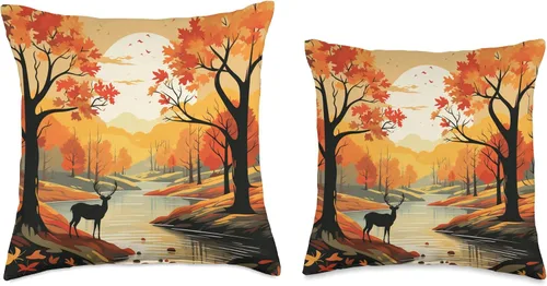 Vista 3 de Fall Leaves autumn orange pumpkin pattern Fall Dear Pattern - Almohada de hojas de color otoñal, 16 x 16 pulgadas, multicolor