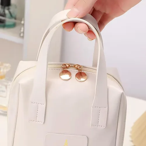 Vista 6 de Bolsa de maquillaje premium, organizador de bolsa de maquillaje, bolsa de maquillaje de cuero, bolsa de aseo de viaje colgante, bolsas de aseo