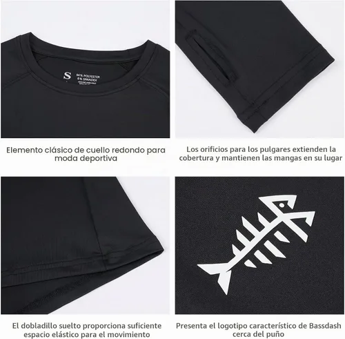 Vista 5 de BASSDASH – Camiseta de manga larga para mujer con protección solar UV UPF 50+ para pesca y senderismo Negro