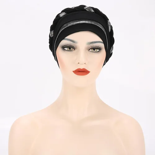 Vista 4 de Turbante para mujer Pañuelo de cabeza trenzado brillante sedoso trenzado para quimioterapia para la cabeza de cáncer