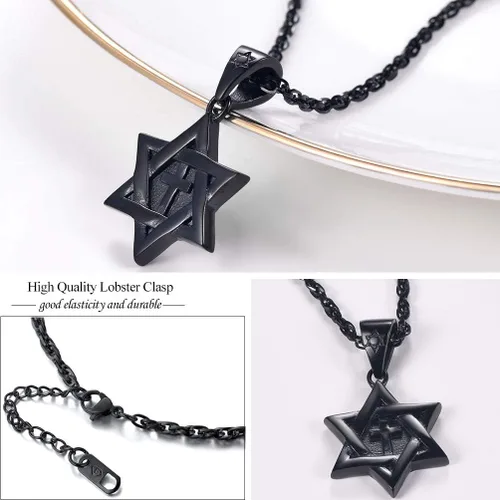 Vista 4 de PROSTEEL Collar con colgante y cadena de acero inoxidable de la estrella de David judía, joyería de Israel para hombres y mujeres