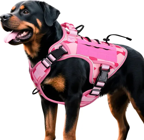 Vista 48 de Arnés táctico para perros grandes, chaleco reflectante ajustable sin tirones con sistema Molle, control de grado militar K9 para entrenamiento