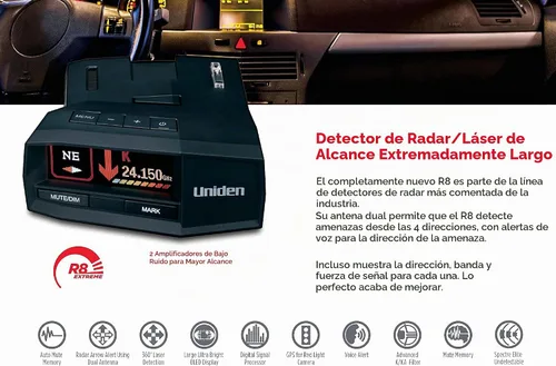 Vista 5 de UNIDEN R8 Extreme - Detector láser de radar de largo alcance, doble antenas frontal y trasera con flechas direccionales, GPS integrado con alertas