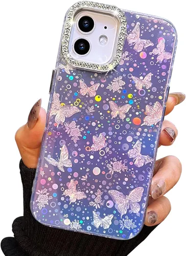 Vista 105 de I-MGAE-IN-AR Funda compacta para iPhone 11, diseño de mariposa, marco de protección de lente de cámara con diamante 3D, bonitas fundas protectoras