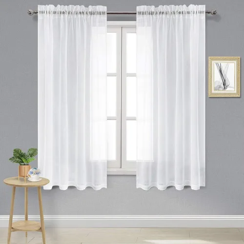 Vista 106 de DWCN Cortinas Transparentes Aqua de Voile Semitransparente con Bolsillo para Barra para Dormitorio y Sala de Estar, 36 x 36 pulgadas de Largo, Juego