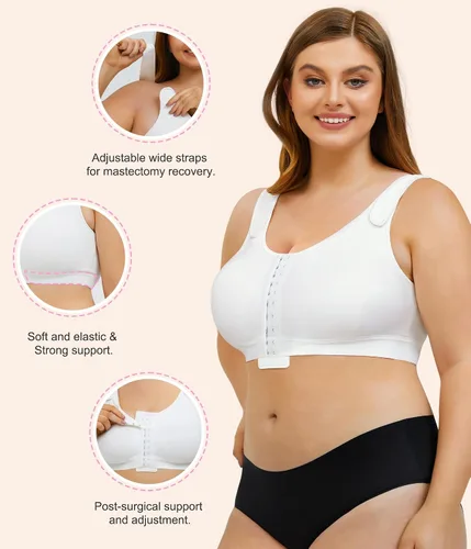 Vista 3 de BRABIC Sujetador de compresión con cierre frontal para mujer, soporte poscirugía con correas ajustables sin varillas