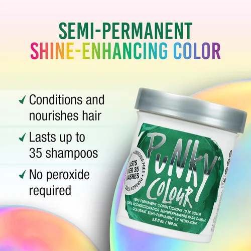 Vista 2 de Punky Alpine Green Color Semipermanente para el Cabello - Tinte Acondicionador para el Cabello Vegano y Libre de Crueldad, Dura Hasta 35 Lavados