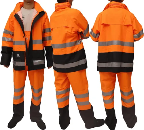 Vista 5 de RainRider Trajes de lluvia impermeables para hombres y mujeres, chaqueta reflectante de alta visibilidad, pantalones con peto, 3 piezas, ropa
