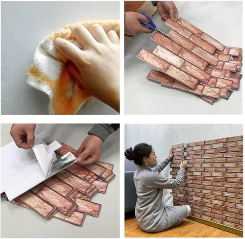 Vista 8 de Papel tapiz autoadhesivo 3D, papel de palo impreso antiguo de ladrillo sintético, papel tapiz para despegar y pegar, papel tapiz de ladrillo, papel