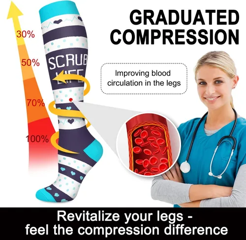 Vista 8 de Aoliks 78 pares de calcetines de compresión médica para mujeres y hombres, calcetines de apoyo hasta la rodilla para correr, enfermeras, viajes