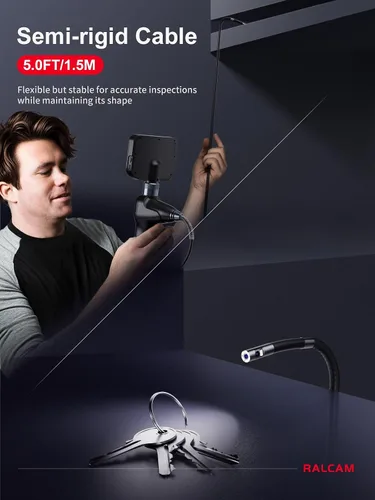 Vista 7 de Ralcam Boroscopio articulado de doble lente de 360°, cámara endoscopio HD de 4 vías de 5 pulgadas con zoom ligero 4X, cámara de inspección