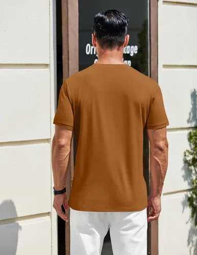 Vista 8 de COOFANDY Camisetas Henley de algodón de manga corta para hombre, estilo casual, con botones, camiseta básica Henley