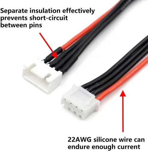 Vista 2 de JST-XH 3S Cable de extensión de enchufe de equilibrio 7.874 in 5 PCS para LiPo batería Balance Carga 22AWG Silicona