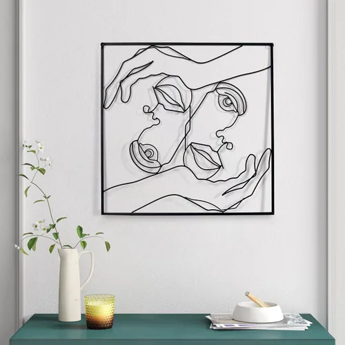 Vista 2 de Asense Arte de pared de metal para decoración de manos y líneas faciales, esculturas abstractas y modernas para colgar en la pared del hogar