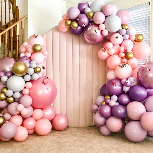 Vista 5 de Kit de arco de globos AerWo 2.85 m y 1.83 m, soporte de arco de globos medio flexible con base, marco de globos para piso, telón de fondo para boda