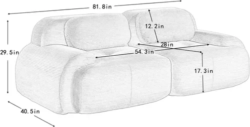 Vista 2 de Juego de sofás seccionales sin hueso de 117 pulgadas para sala de estar, modular en forma de L y sofá de 3 plazas con asiento profundo, almohadas