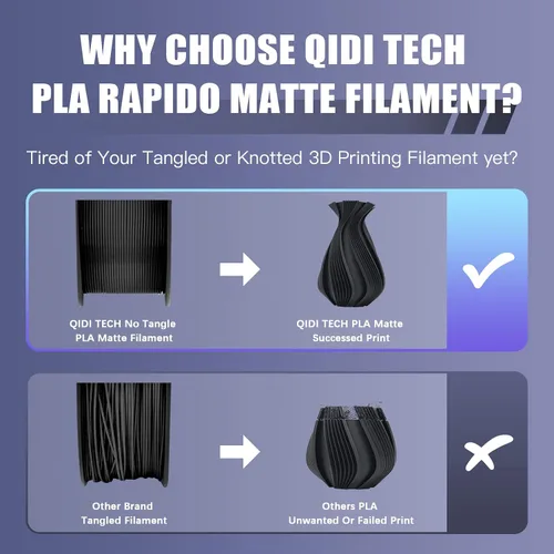 Vista 3 de R QIDI TECHNOLOGY Filamento PLA Mate 1.75mm, Filamento de Impresora 3D PLA Rapido Mate Carrete de 1kg (2.2lbs), Adecuado para Impresión de Alta