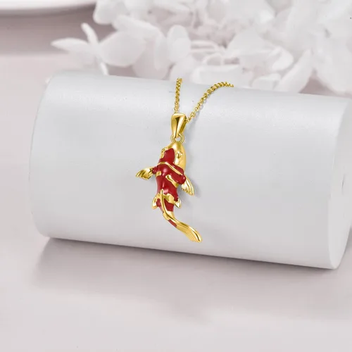 Vista 3 de Collar de pez Koi para mujer, plata de ley, pez rojo, regalo para amantes de los peces