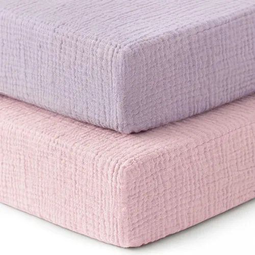 Vista 27 de Pro Goleem Sábanas de muselina para cuna, para niños y niñas, suaves, transpirables, de algodón neutro, para colchón estándar de cuna y colchón de 1