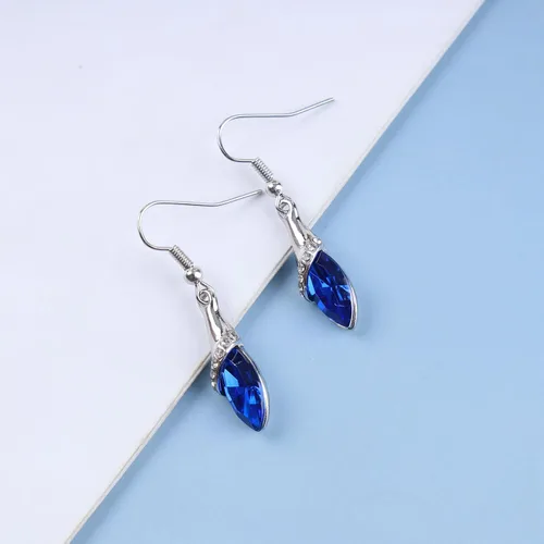 Vista 8 de Aretes colgantes de zafiro azul vintage, aretes de cristal de lágrima azul, aretes de gota de cristal de zafiro, aretes de gancho de topacio