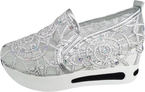 Vista 3 de Aniywn Zapatos deportivos antideslizantes para mujer, zapatos deportivos para correr, zapatos de tenis huecos, ligeros y transpirables