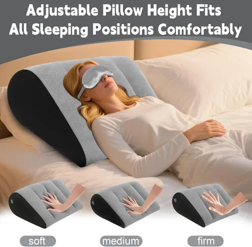 Vista 4 de TheClover Almohada inflable de cuña para dormir y viajar, almohada portátil de cuña de viaje con máscara de ojos, cuña de cama ajustable