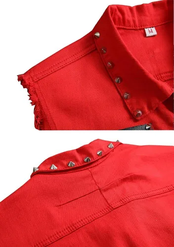 Vista 7 de LifeHe Chalecos de mezclilla sin mangas con solapa y cremallera punk para hombre