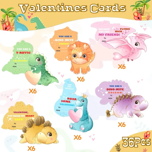 Vista 3 de algtpy - Caja de San Valentín con 36 tarjetas de dinosaurio de San Valentín para aula, escuela, buzón de San Valentín para intercambio, tarjetas