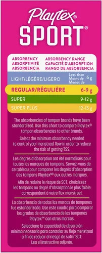Vista 13 de Playtex Tampones deportivos de absorción regular, sin fragancia, 18 unidades, tampones regulares para mujeres, cuidado femenino, tampón Playtex