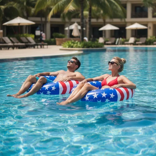 Vista 7 de Flotador de piscina con bandera de Estados Unidos de 36 pulgadas, anillo inflable para piscina, flotador patriótico redondo para playa, lago