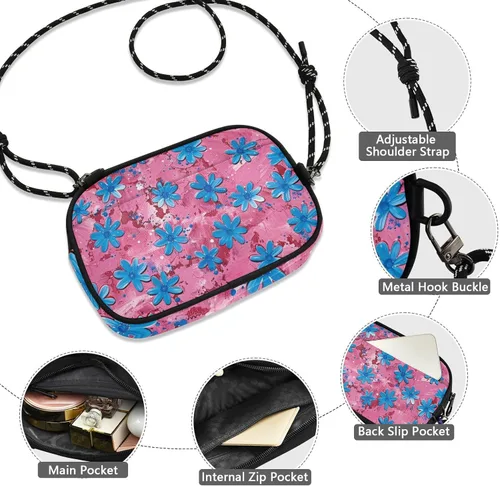 Vista 4 de Oil Painting with Retro Blue Flowers Cute Crossbody Bags Men Comfort with Credit Card Slots Messenger Bag Crossbody Go shopping bolso manos libres