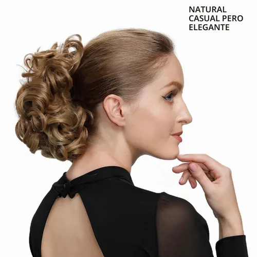 Vista 5 de Rose bud Postizo de Moño Rizado Extensiones de Moño Coletero Peinado Recogido Peinetas Sintéticas en Moño Desordenado Postizo de Cabello para 12#