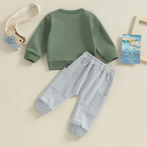 Vista 7 de Conjunto de sudadera de manga larga con cuello redondo y pantalones deportivos para bebés, ropa de invierno para bebé