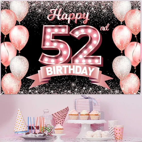 Vista 89 de Cartel de feliz cumpleaños décimo oro rosa, telón de fondo, saludos a 10 años, globos de confeti, decoración temática para niñas de 10 años