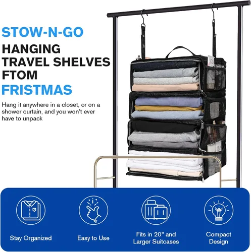 Vista 3 de ToMiss Stow-N-Go Organizador colgante de maleta, artículos esenciales de viaje, cubos de embalaje plegables para viajes, Stow-N-Go, organizador