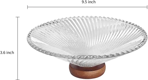Vista 3 de Frutero de vidrio transparente para decoración de encimera de cocina, cuenco de servir con pedestal de 9.5 pulgadas, centro de mesa decorativo