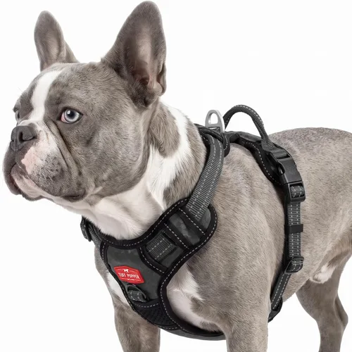 Vista 9 de Tuff Pupper Arnés para perro sin tirones, chaleco resistente para mascotas, clips para correa delantera y trasera, mango de seguridad fuerte