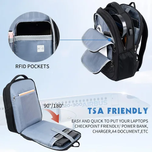 Vista 4 de KROSER Mochila de viaje para laptop, Acolchado, negro, 17 pulg., Moderno