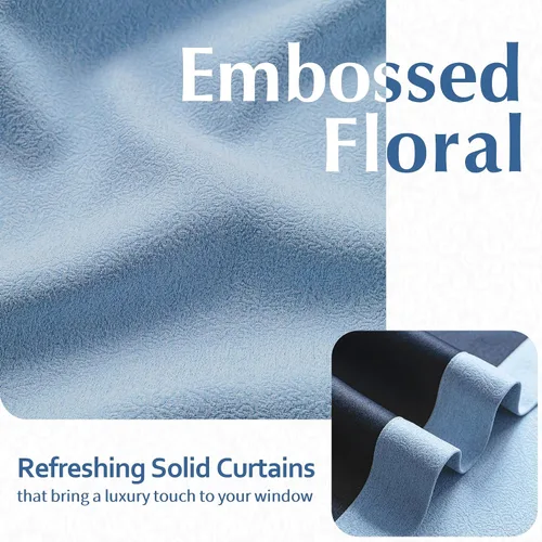 Vista 4 de FMFUNCTEX Cortinas florales 100% opacas para dormitorio, cortinas texturizadas en relieve azul de 63 pulgadas de largo para sala de estar, cortina