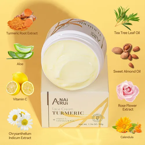Vista 7 de ANAI RUI Crema facial de cúrcuma con vitamina C, 1.76 onzas Hidratante facial para hidratar, reafirmar, tensar la piel, crema de cúrcuma