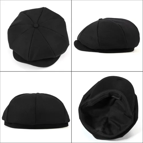 Vista 3 de CHIC DIARY Hombres Lana Mezcla Newsboy Cap Classic Black Flat Cabbie