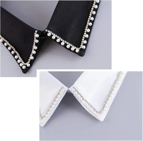 Vista 2 de EleCharm Simplicity - Blusa decorativa desmontable con cuello de muñeca, cuello de punta, solapa falsa para mujer, Algodón, Diamante falso
