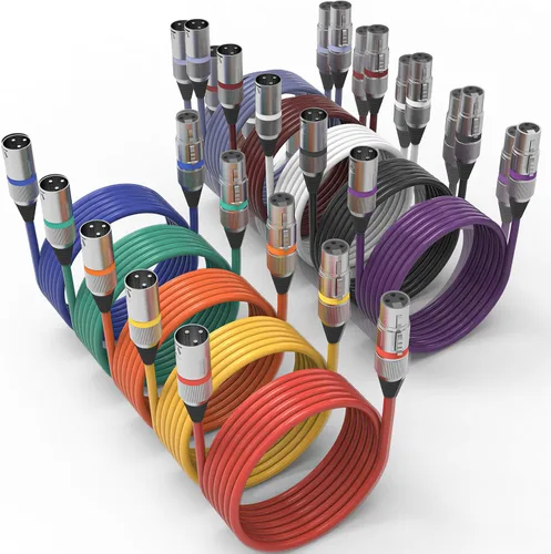 Vista 8 de Cable XLR de 10 colores, multicolor XLR macho a hembra, cables de audio de 6 pies, paquete de 10 cables de micrófono XLR equilibrados de 3 pines