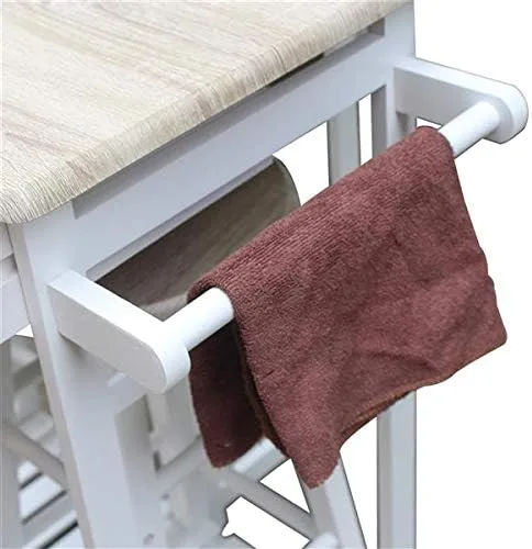 Vista 8 de Juego de mesa de comedor, barra de cocina plegable, carrito de desayuno con hojas colgantes para espacios pequeños, isla de cocina con ruedas
