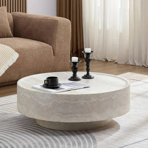 Vista 28 de WILLIAMSPACE Mesa auxiliar redonda de 15.94" en mármol sintético para sala 14.57"*16.54"H-beige+amarillo