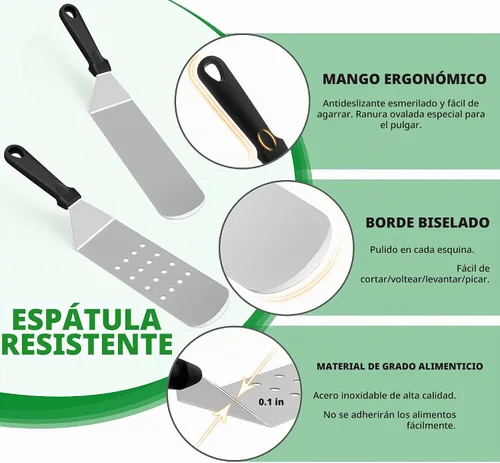 Vista 3 de HaSteeL - Kit de 18 herramientas de parrilla de acero inoxidable con parte superior plana