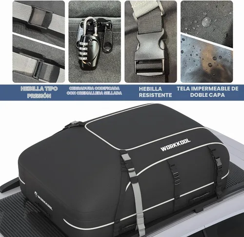 Vista 6 de Portaequipajes para techo de vehículo, portaequipajes de cubierta suave, bolsa de techo impermeable para coche resistente sin estante