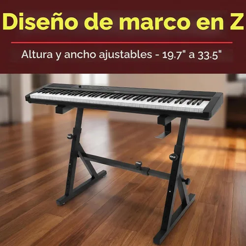 Vista 2 de Pyle - Soporte plegable resistente para teclado, diseño en Z reforzado con ancho y altura ajustables, brazos acolchados con espuma, soporte