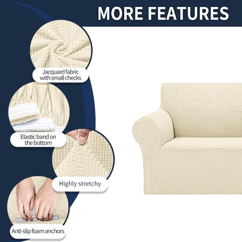 Vista 4 de Cupuamon Funda elástica para sofá de 1 plaza, funda protectora de muebles con parte inferior elástica de tela jacquard a cuadros pequeños para Beige