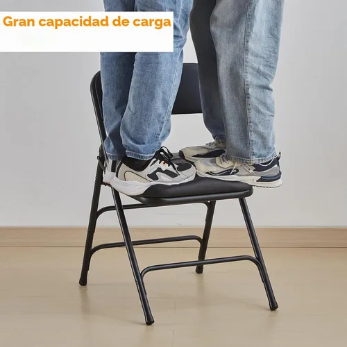 Vista 5 de BOOSDEN Silla plegable acolchada negra, silla plegable resistente con cojín grueso, silla de metal plegable para interiores y exteriores, silla